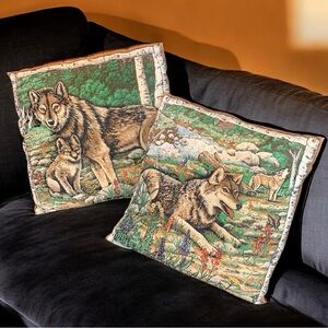 v i n t a g e :: Adorable Set 2 Wolf Nature Wilderness Throw Pillows